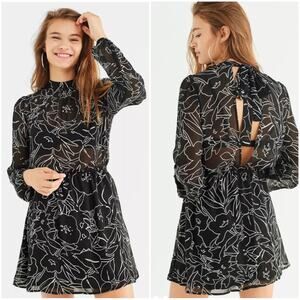 UO Urban Outfitters Black sheer mock necktie mini dress long sleeves | medium